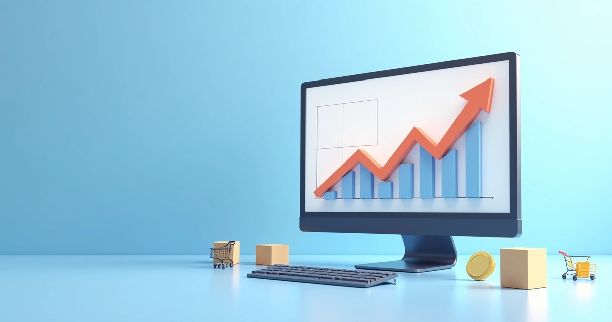 Gráfico de crescimento de vendas online em tela grande