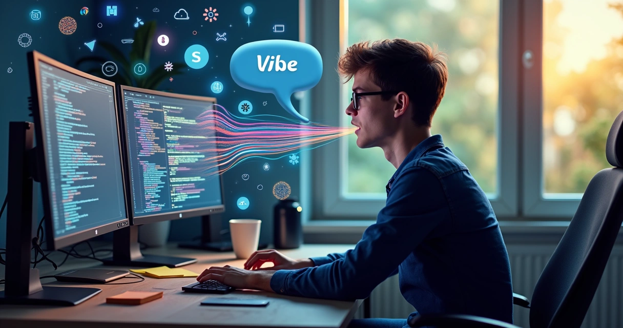 Desenvolvedor usando abordagem vibe coding para criar agentes de IA