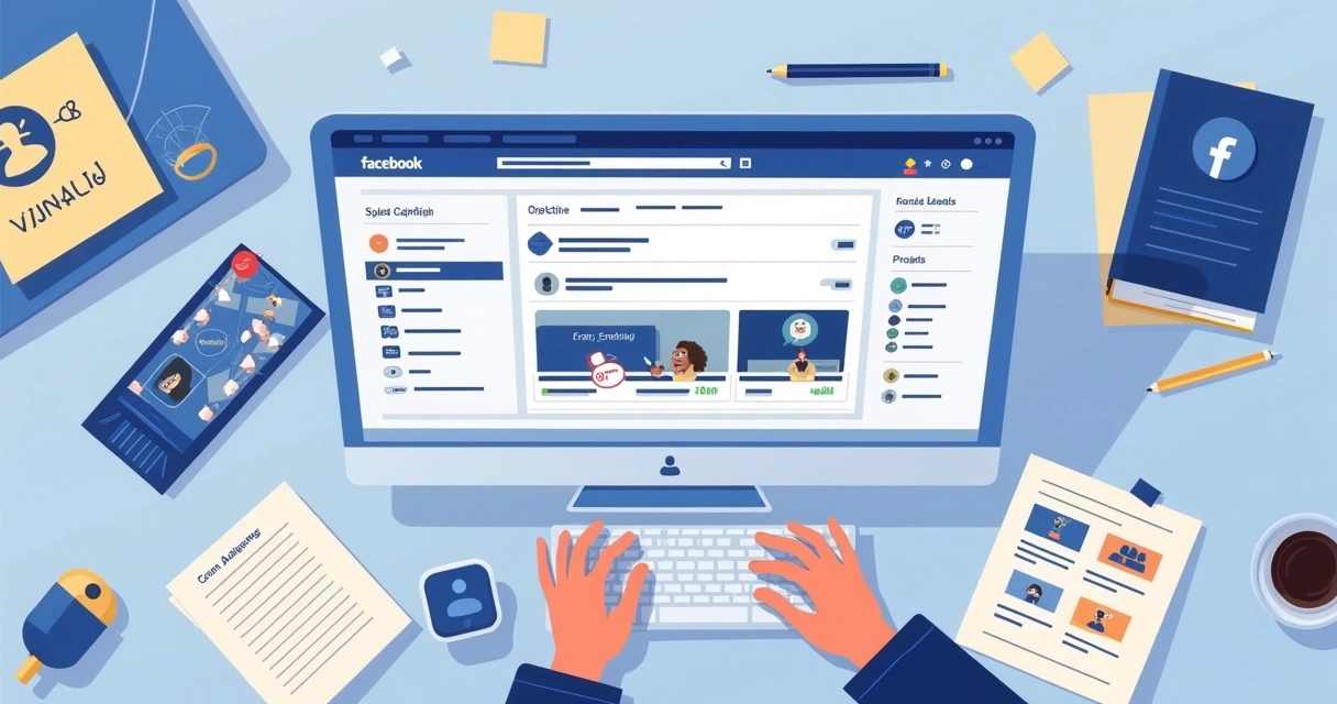 Tela do gerenciador de anúncios com opções de objetivo, orçamento e segmentação 