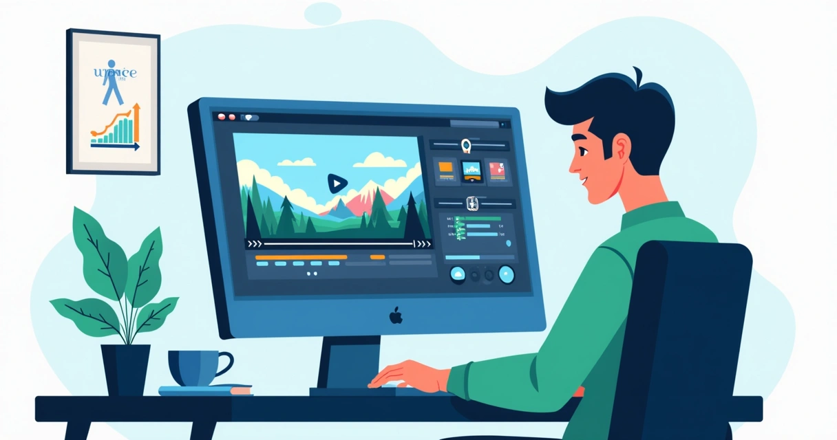 Editor de vídeo com anúncio sindical na tela 