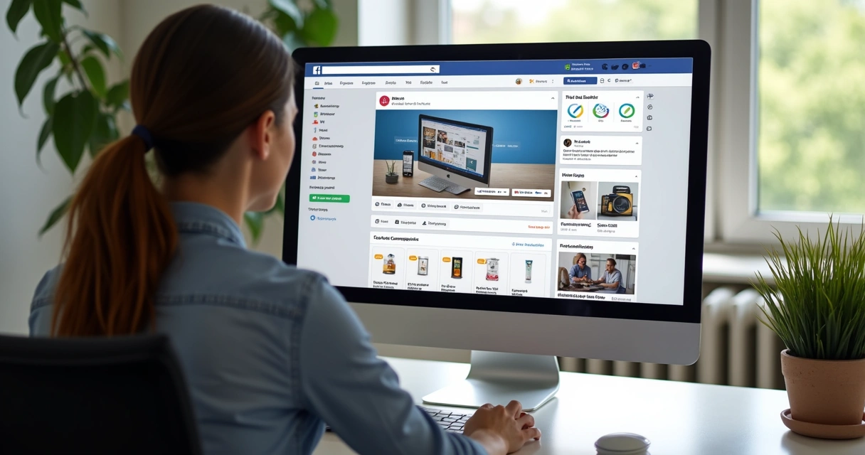 Pessoa configurando anúncio no Facebook em tela de computador. 