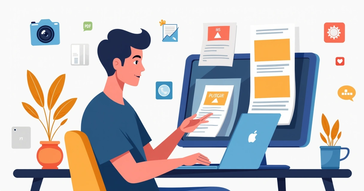 Empreendedor criando arte digital e catálogo em PDF em notebook 