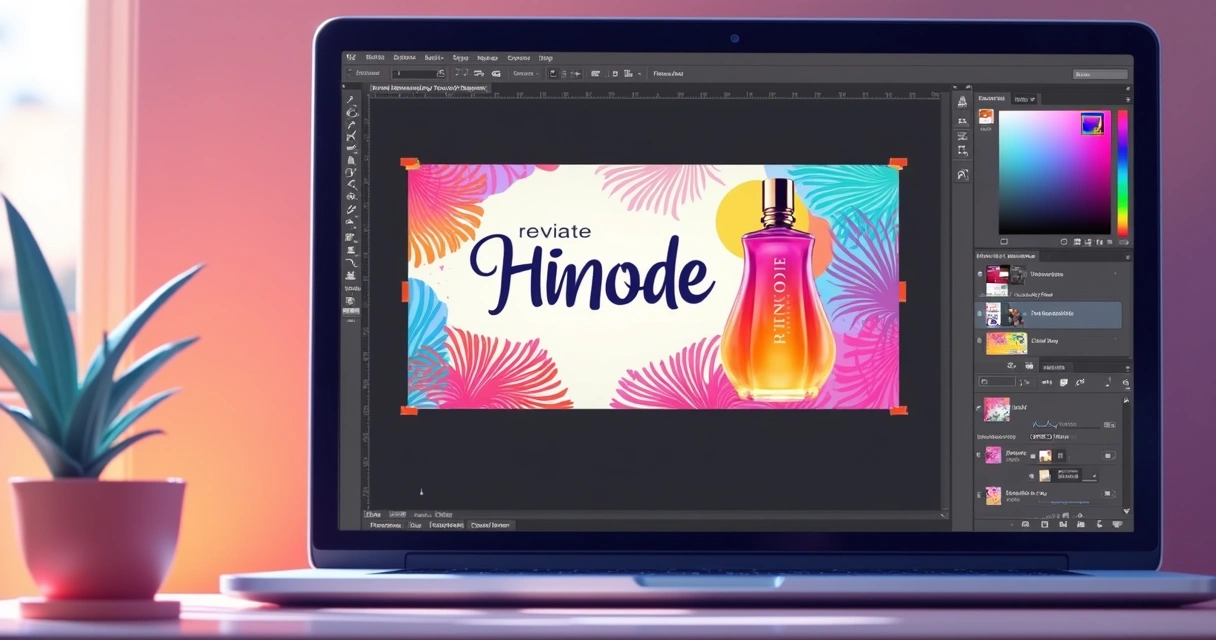 Tela de design digital criando arte para catálogo Hinode 
