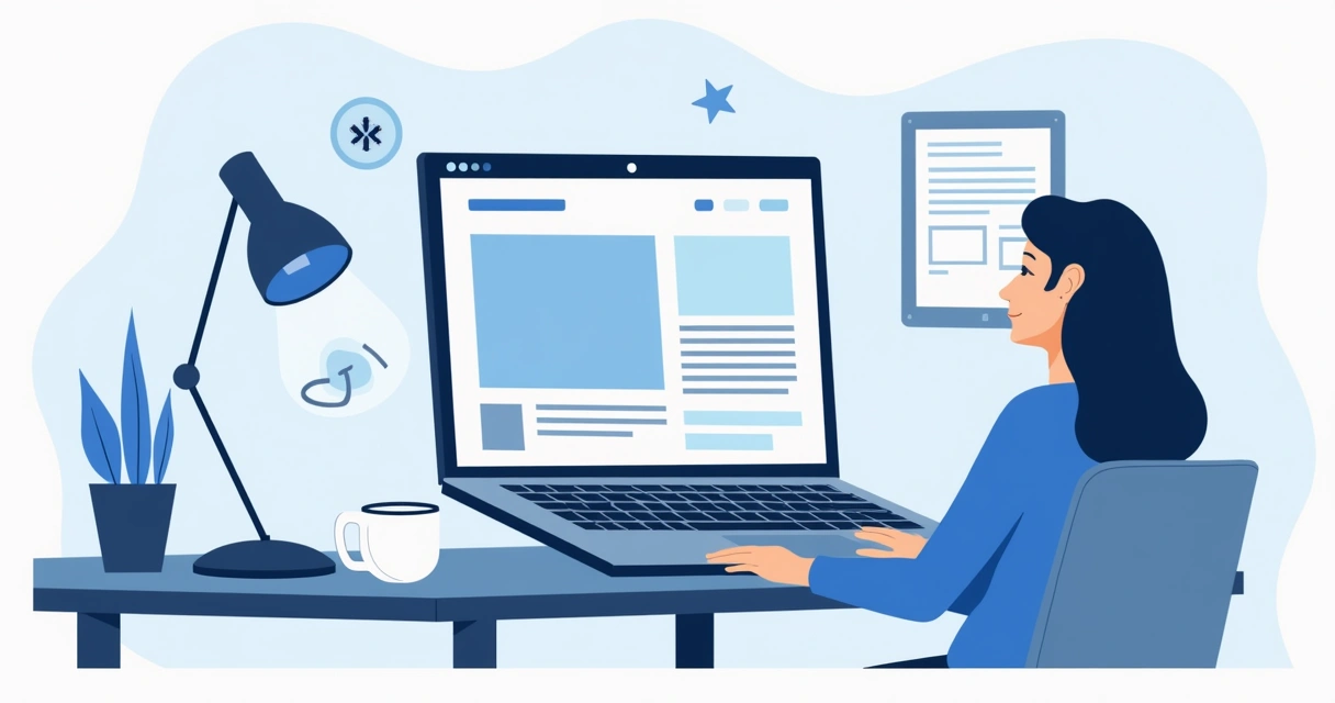 Pessoa digitando em notebook com interface de editor de blog na tela 