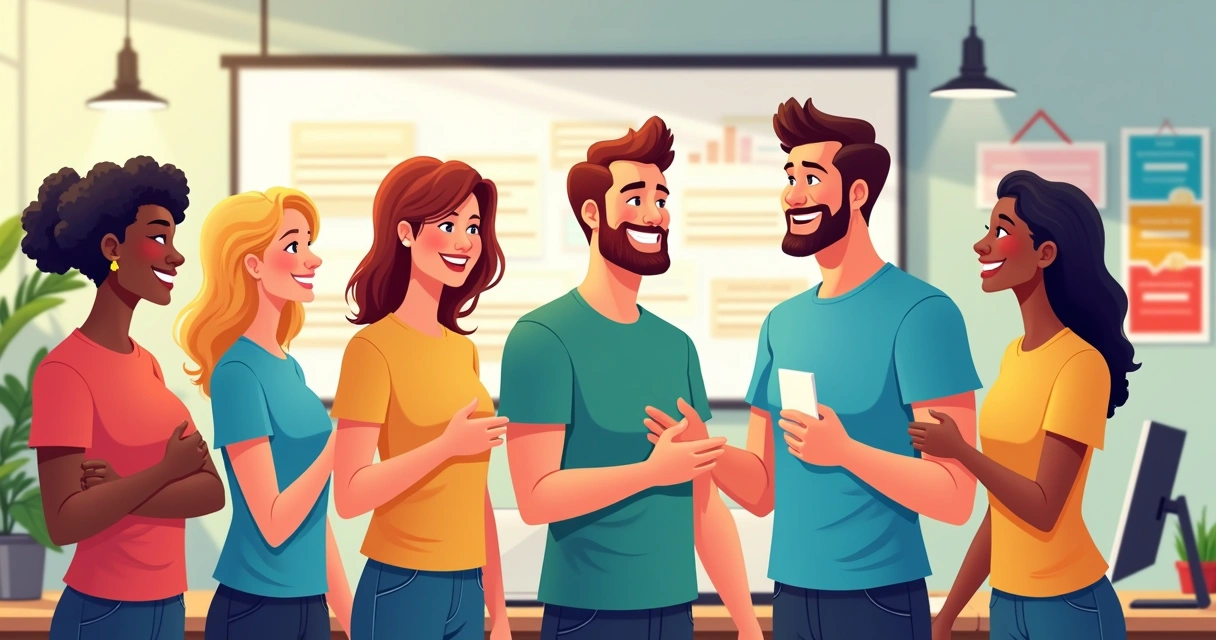 Equipe corporativa de diferentes idades usando camisetas personalizadas com logo da empresa 