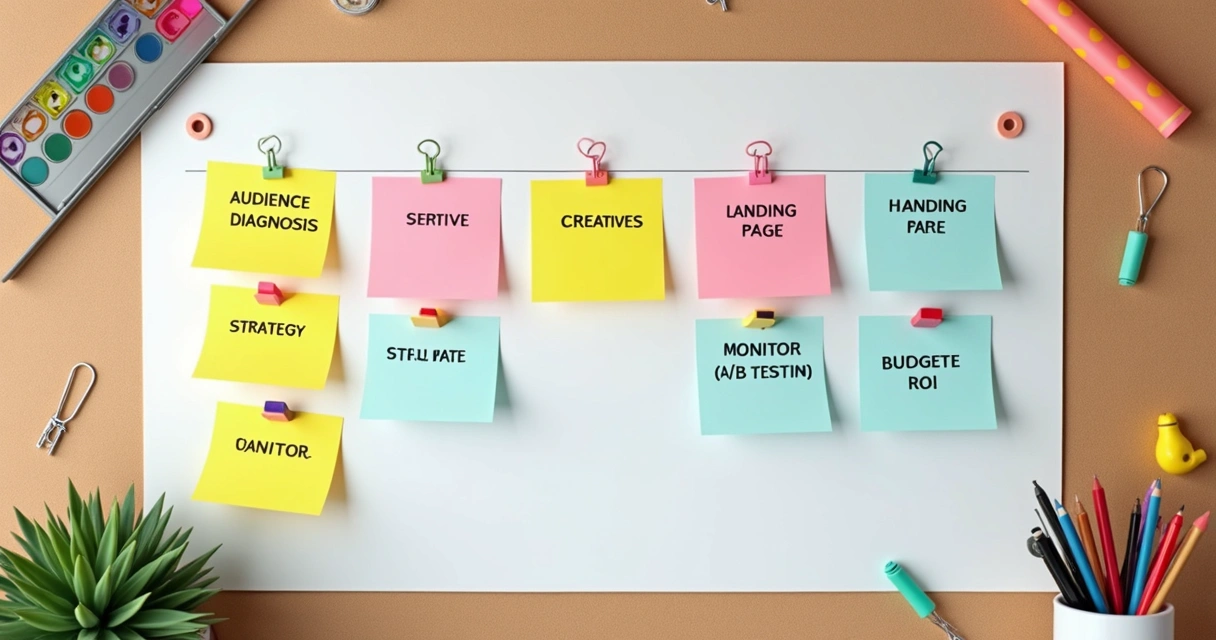 Quadro com etapas da criação de campanha de anúncios 