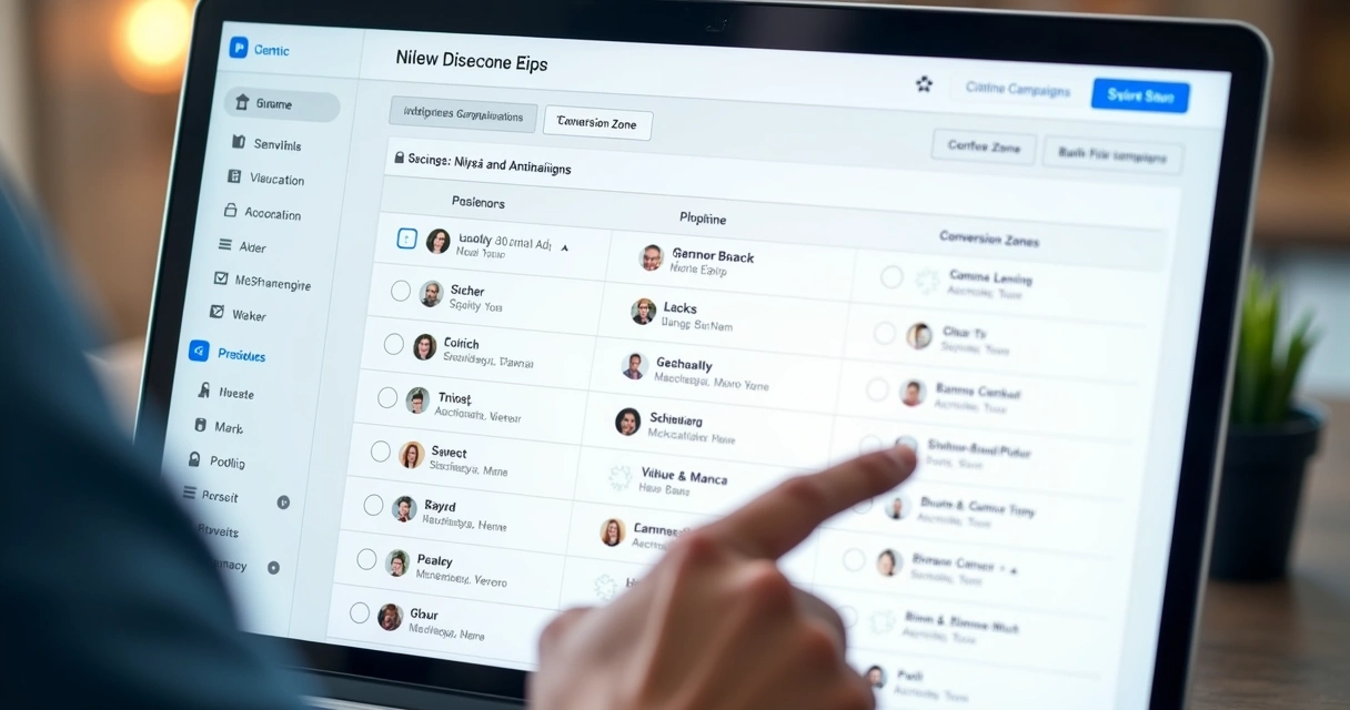 Configuração de campanhas em massa exibindo combinação automática de públicos, anúncios e zonas de conversão 