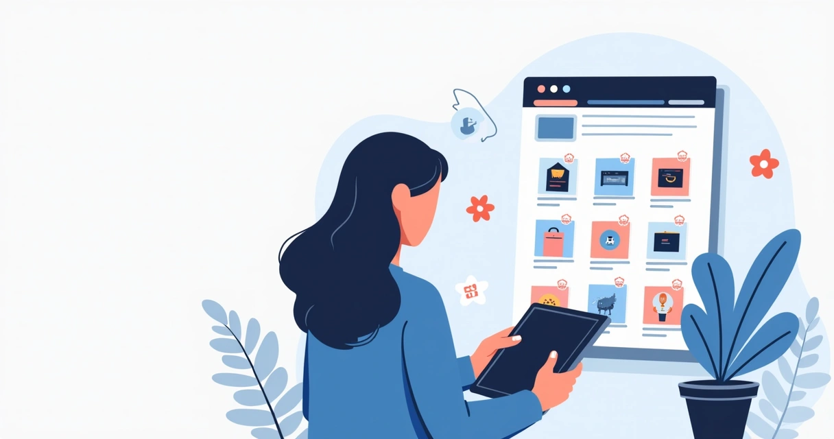 Pessoa usando tablet para criar catálogo digital com várias imagens de produtos 