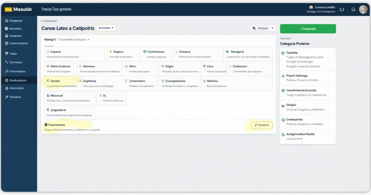Tela de cadastro de categorias para torneio de tênis