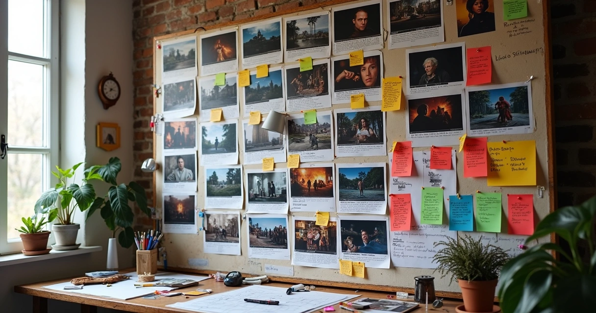 Quadro de inspiração com cenas visuais de um roteiro audiovisual 