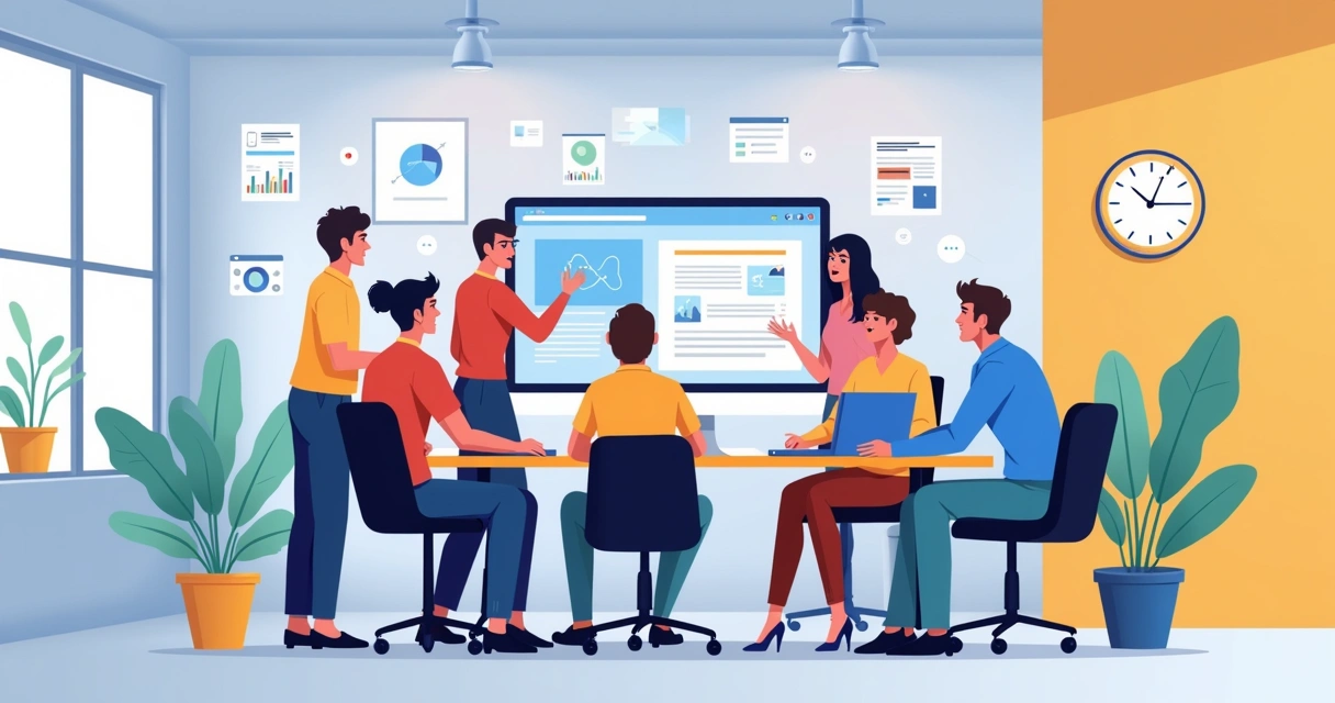 Equipe de agência colaborando em tela de computador compartilhada