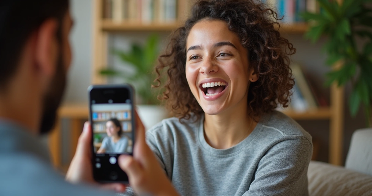 Criador de conteúdo gravando vídeo com celular. 