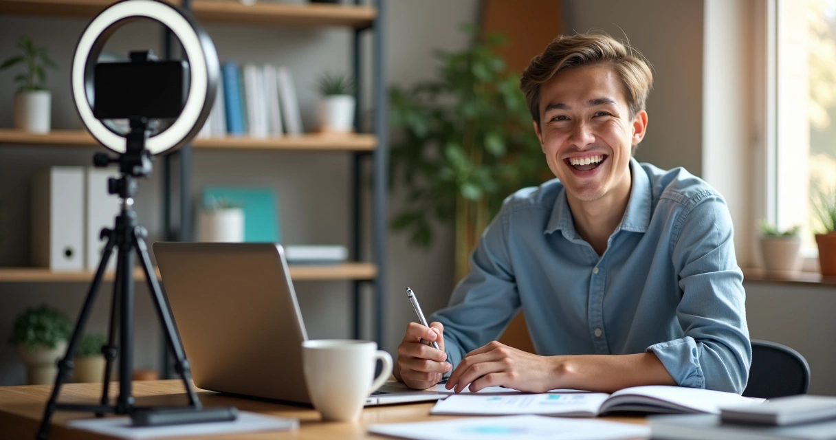 Profissional gravando vídeo educativo sobre BPO financeiro 