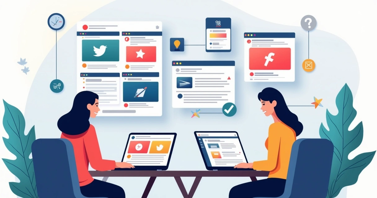 Equipe criando conteúdo e gerenciando redes sociais de campanha 