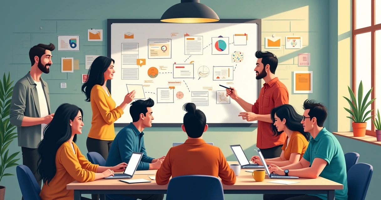 Time criando conteúdo de marketing em ambiente inspirador em Curitiba. 