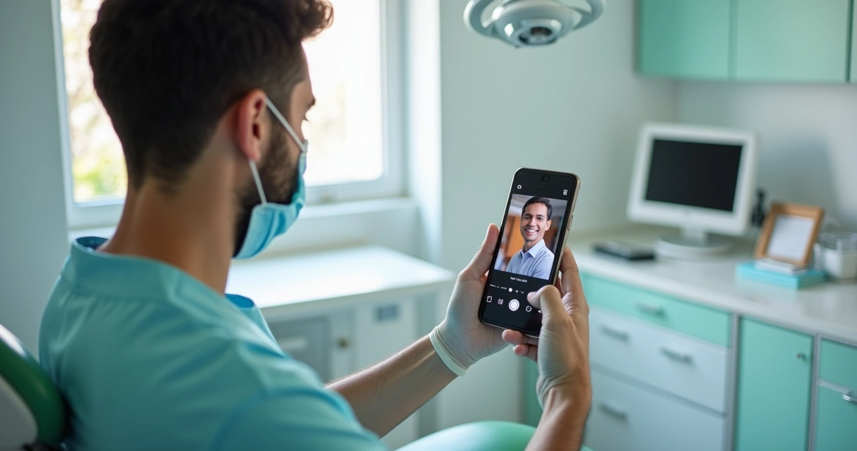 Dentista grava vídeo educativo em consultório