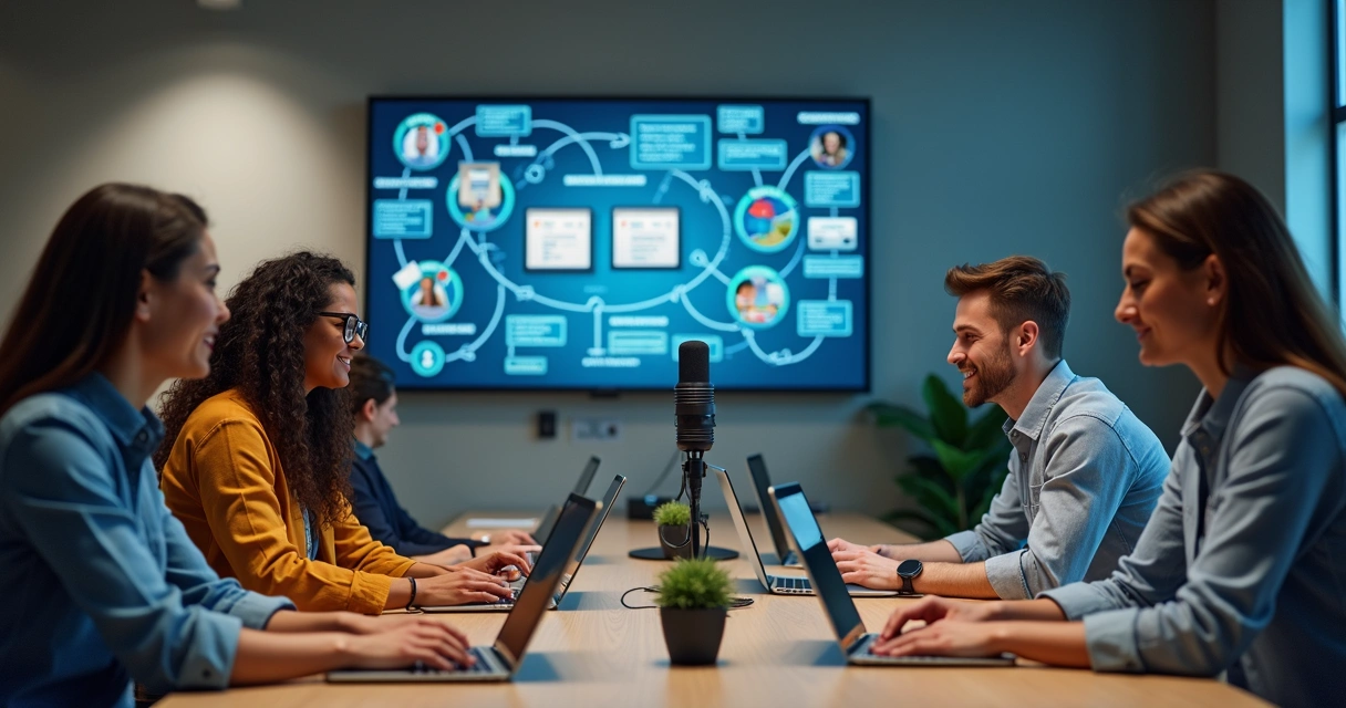 Time de marketing criando conteúdo estratégico com IA 