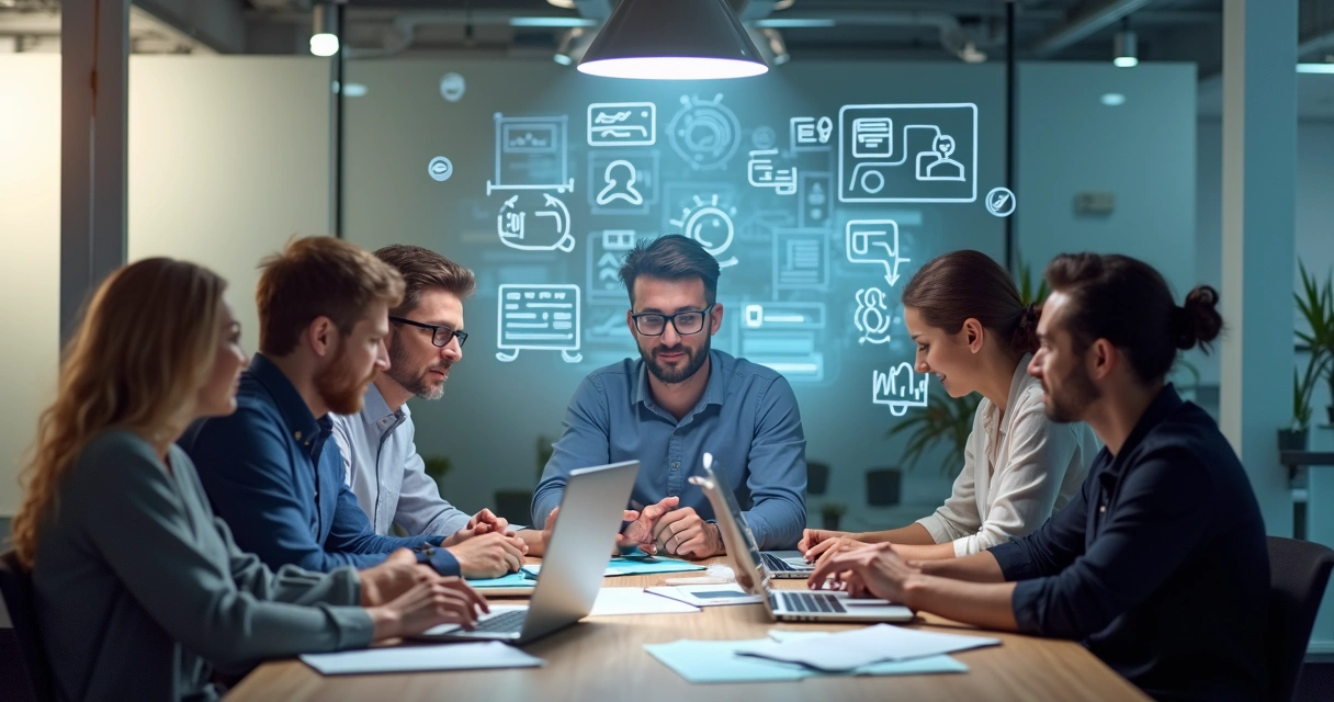 Equipe criando estratégias de T&D com IA 