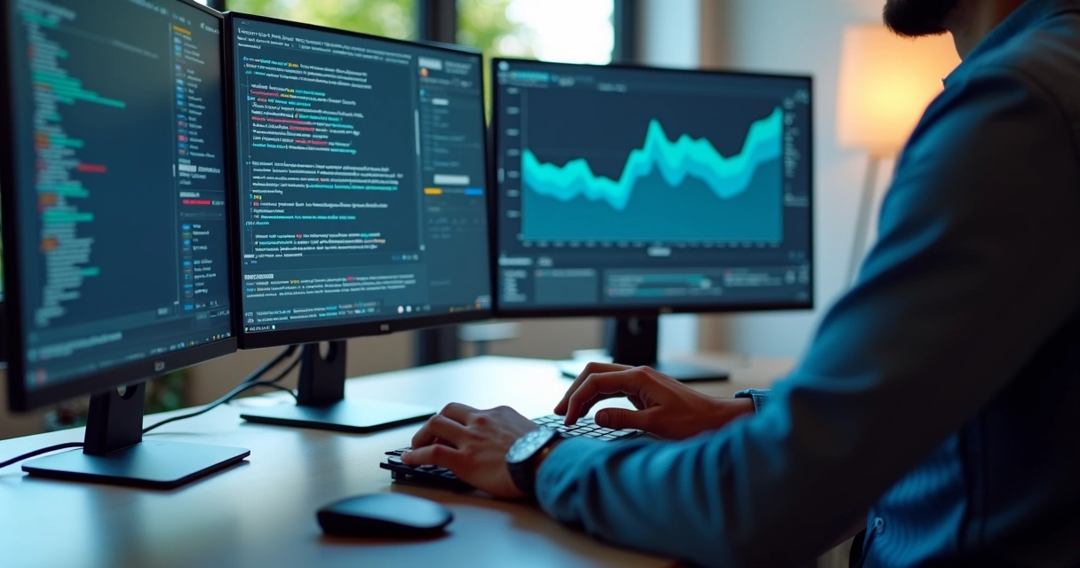 Profissional produzindo vários conteúdos digitais com IA