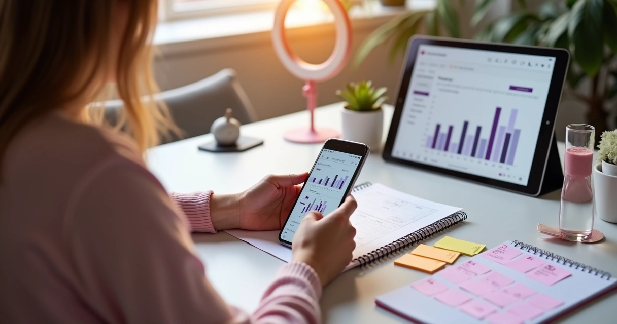 Pessoa planejando conteúdo para Instagram em mesa de trabalho 