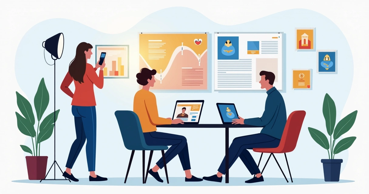 Equipe produzindo vídeos e textos para campanha política 