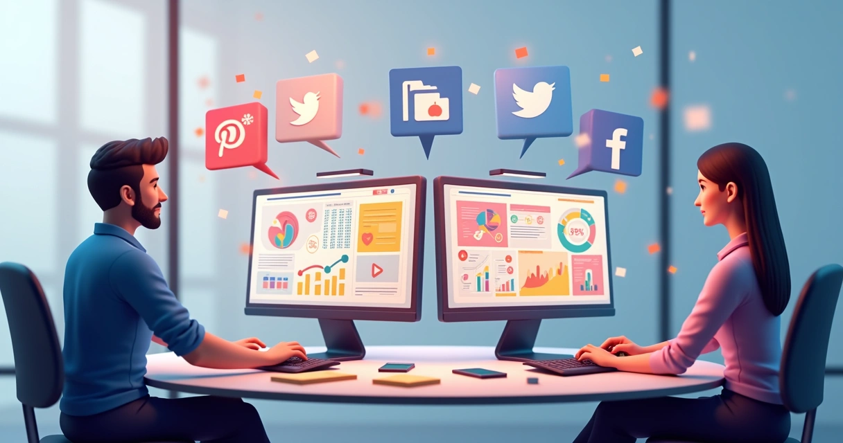 Cena de criação de conteúdo digital em equipe em escritório