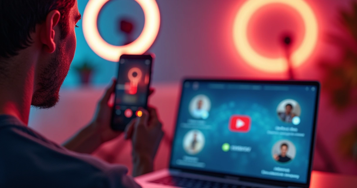 Influenciador digital filmando vídeo com smartphone 