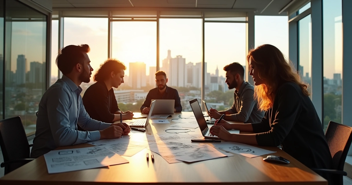 Equipe produzindo imagens para redes sociais em escritório 