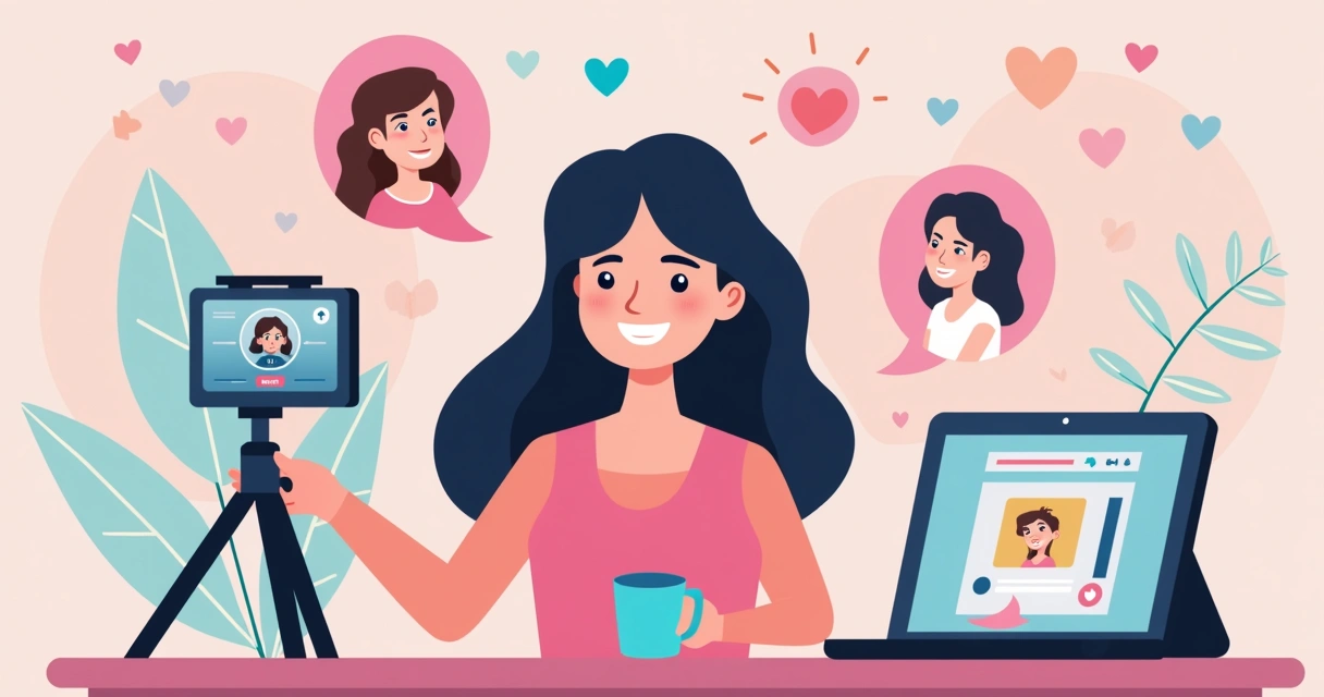 Painel colorido mostrando depiladora produzindo conteúdo digital em smartphone, câmera e tablet 