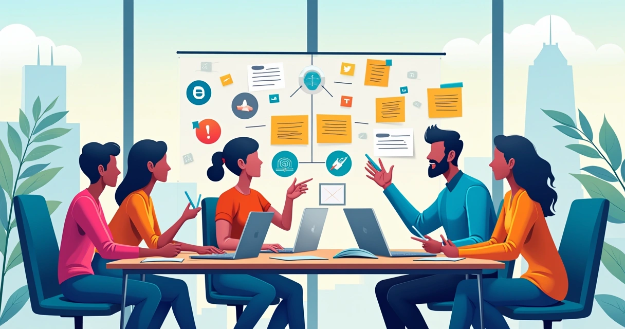 Equipe planejando conteúdo digital juntos 