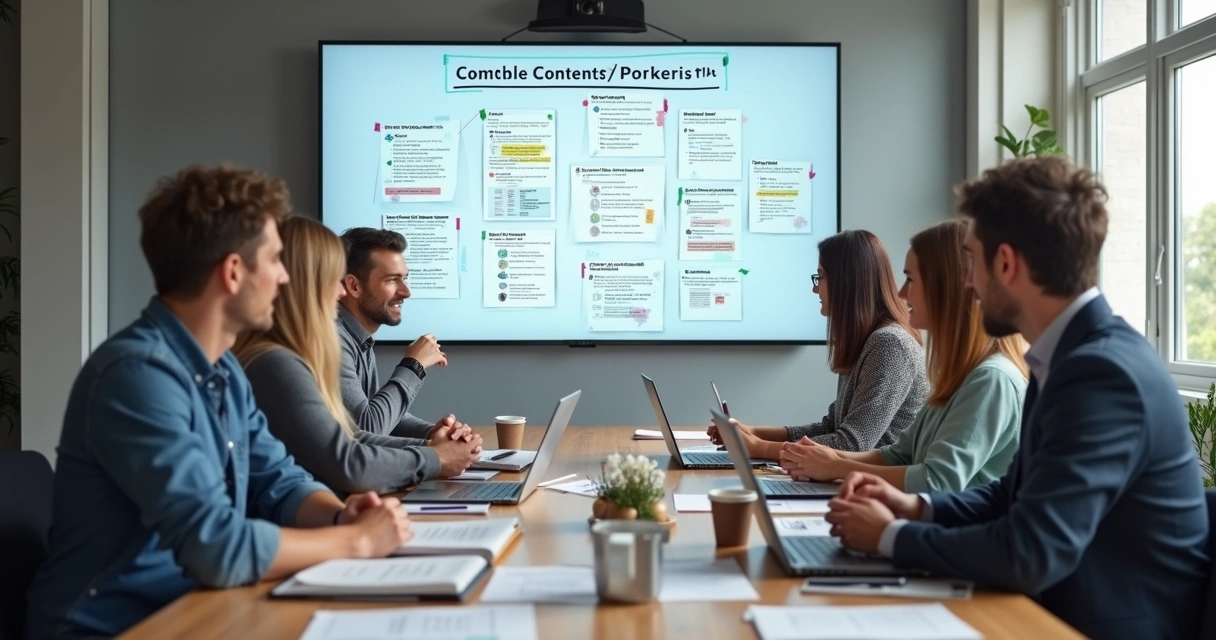 Equipe planejando conteúdo para site empresarial