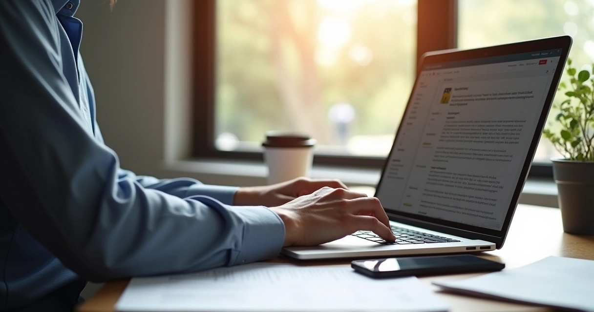 Pessoa digitando em notebook ao criar conteúdo para site 