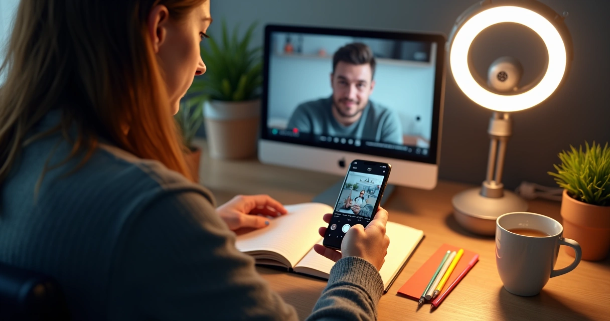 Profissional digital criando conteúdo em dispositivo móvel 