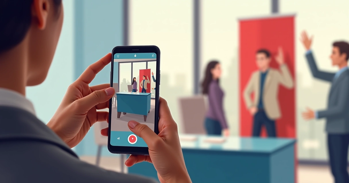 Pessoa grava vídeo curto em smartphone em cenário eleitoral