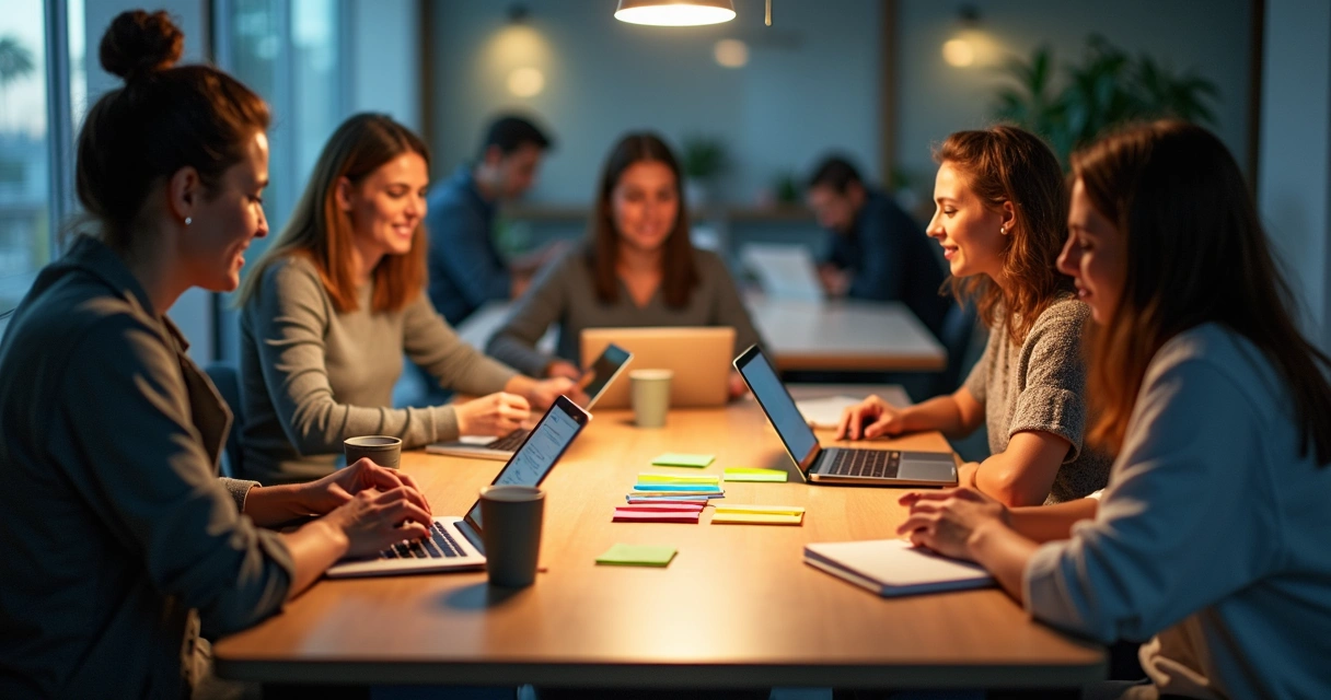 Pessoas reunidas discutindo ideias para curso online