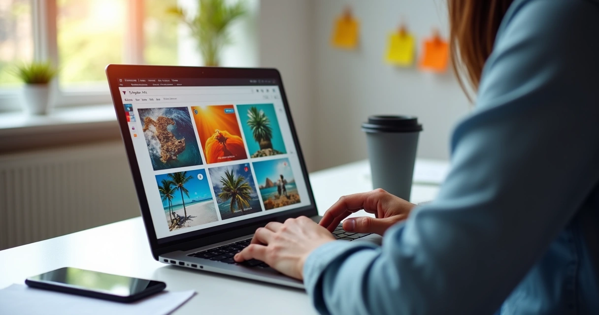 Pessoa criando arte digital em notebook com ferramentas de design abertas. 