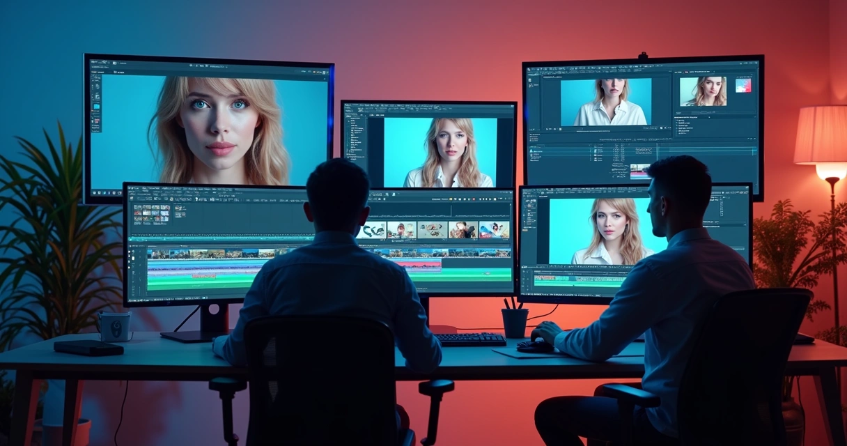 Editor de vídeo com interface de IA em uso 