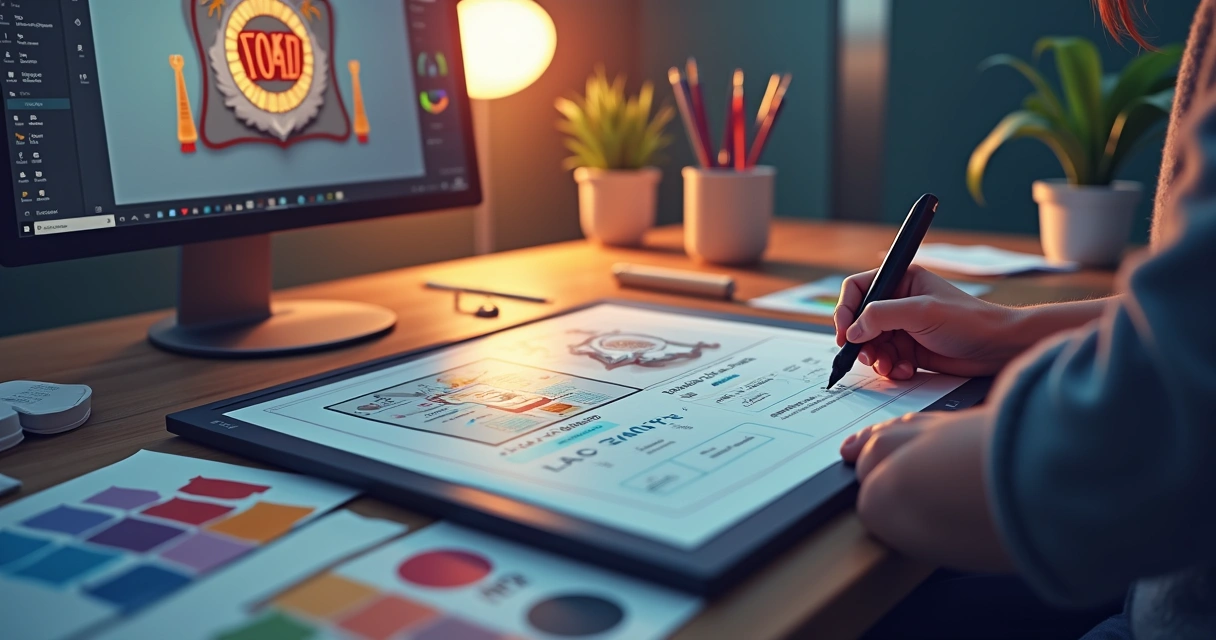 Designer criando o layout de uma placa personalizada em computador 