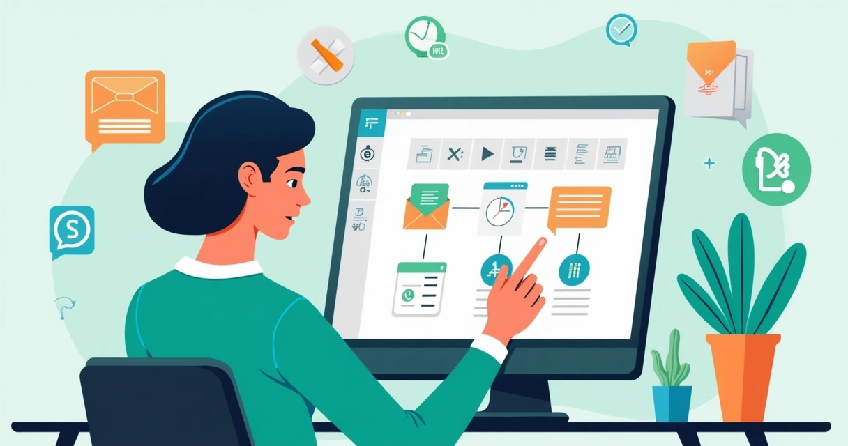 Empreendedor usando editor de arrastar e soltar para criar fluxo de automação 