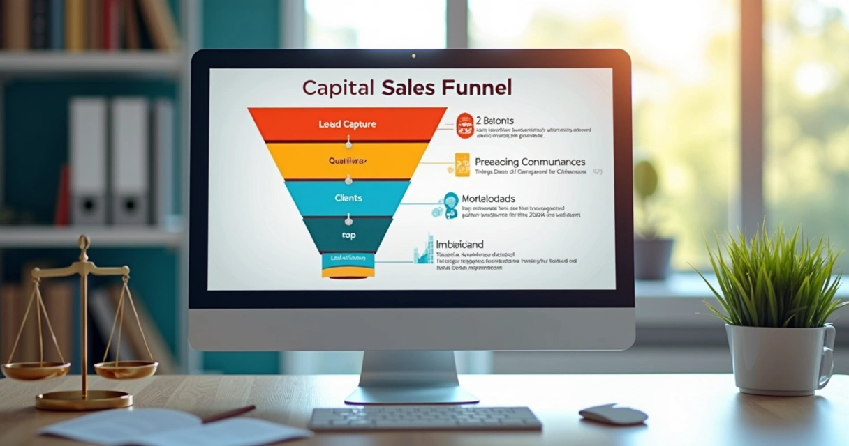 Gráfico de funil de vendas jurídico automatizado em computador 