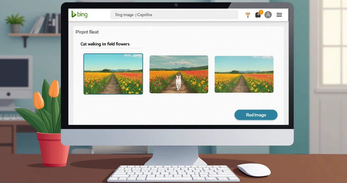 Processo de criação de imagem digital a partir de descrição no Bing 