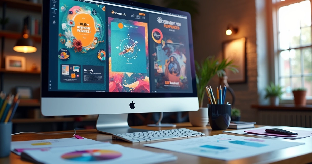 Design de campanha feito por IA em tela de computador 