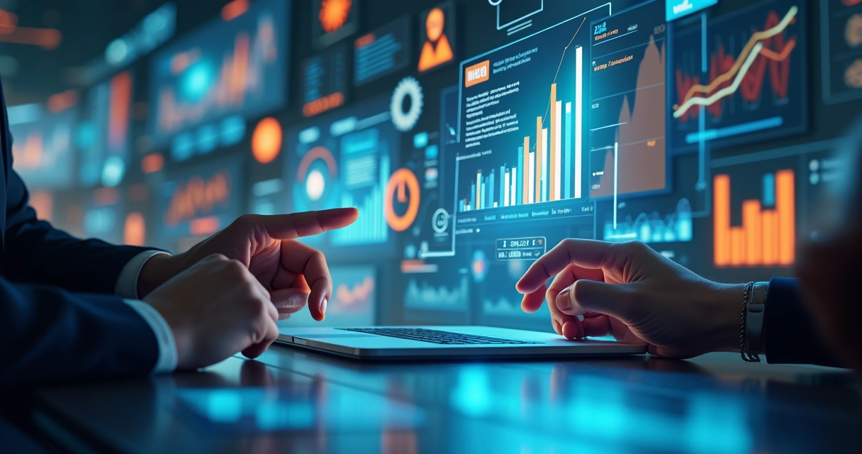 Cenário digital com IA gerando imagens e gráficos para negócios