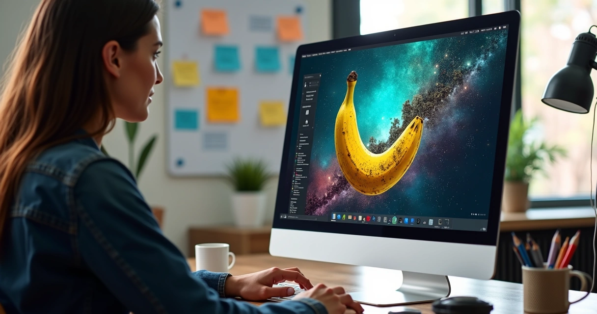 Designer trabalhando no computador com imagens digitais personalizadas na tela 