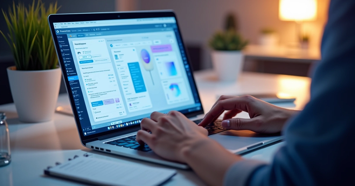 Interface de design com IA em laptop