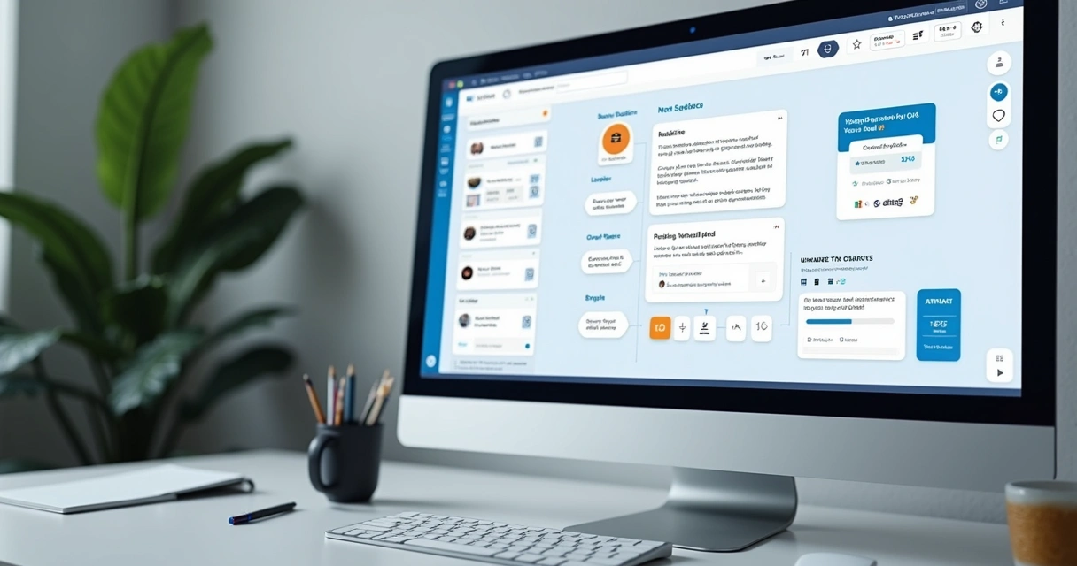Tela de criação de landing page com blocos e métricas 