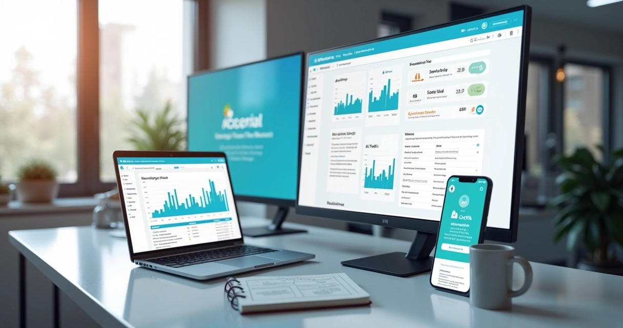 Profissional criando landing page otimizada em laptop com gráficos de conversão na tela 