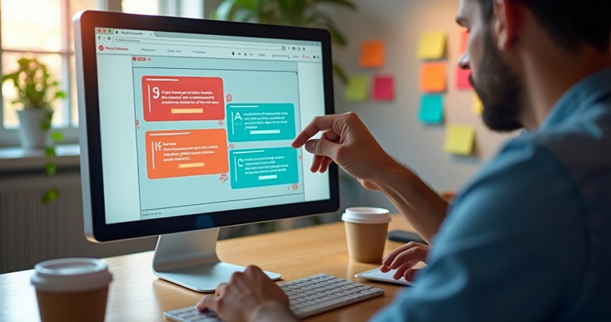 Equipe ajustando landing page modular com blocos customizados 