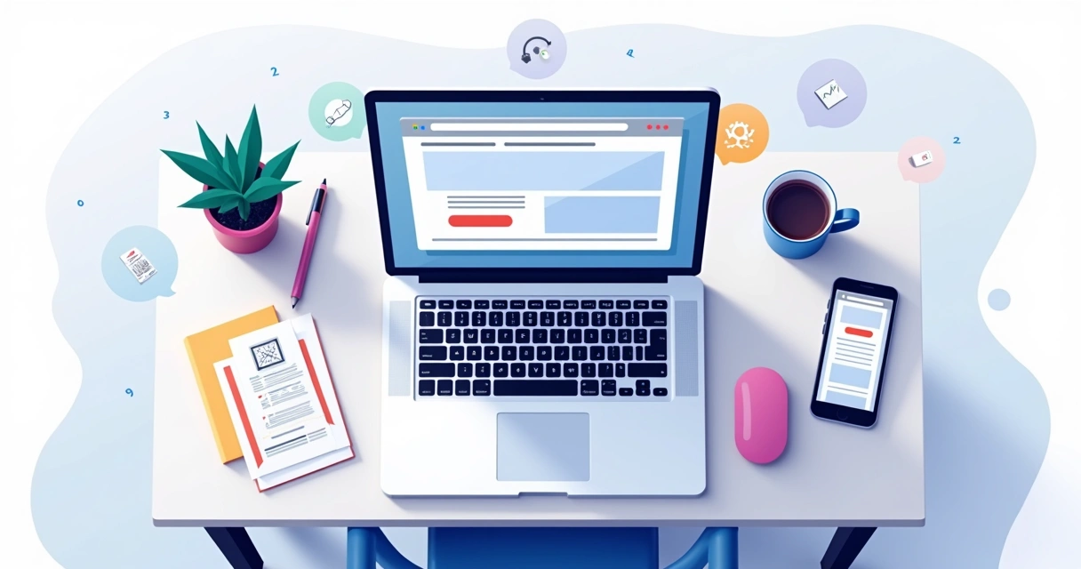 Profissional criando landing page em sete etapas com editor visual no computador 