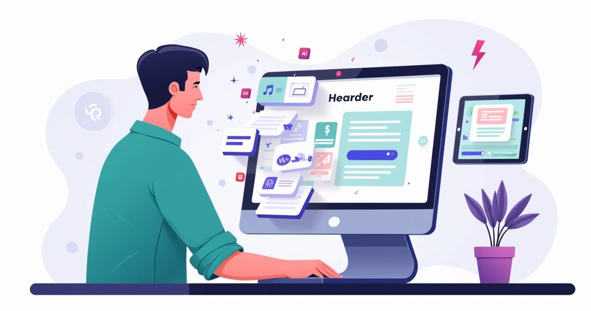 Profissional montando landing page arrastando blocos em construtor visual 